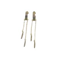 Rhinestone Brass Drop Earring, Tassel, micro pave cubic zirconia, original color 