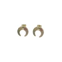 Rhinestone Brass Stud Earring, Moon, micro pave cubic zirconia, original color 
