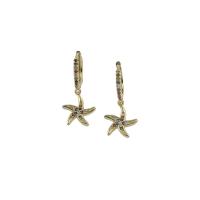 Rhinestone Brass Drop Earring, Starfish, micro pave cubic zirconia, original color 