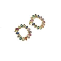 Rhinestone Brass Stud Earring, Donut, micro pave cubic zirconia, original color 