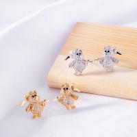 Cubic Zirconia Micro Pave Brass Earring, sterling silver post pin, Pig, plated, 3D effect & micro pave cubic zirconia 