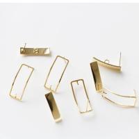 Brass Earring Post Component, Rectangle, real gold plated golden 