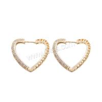 Brass Lever Back Earring, Heart, gold color plated, micro pave cubic zirconia & for woman, metallic color plated 