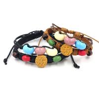 Cowhide Bracelets, Leather, with Porcelain & Lava, fashion jewelry & Unisex 17cm 