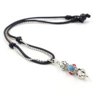Buddhist Jewelry Necklace, Zinc Alloy, with Waxed Cotton Cord & turquoise, fashion jewelry & ball chain & for man, silver color, 50cmx 