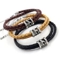 Cowhide Bracelets, Faux Leather, with Stainless Steel, Double Layer & fashion jewelry 40cm 