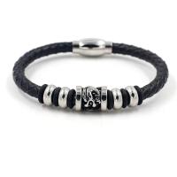 Cowhide Bracelets, Faux Leather, with Titanium Steel, fashion jewelry, black, 21cm 