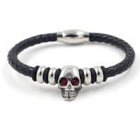 Cowhide Bracelets, Faux Leather, with Titanium Steel, Skull, fashion jewelry & punk style, black, 21cm 