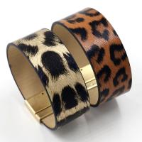 PU Leather Cord Bracelets, fashion jewelry & leopard pattern 19.5CM 