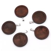 Wood Pendant Setting, with Stainless Steel, fashion jewelry & for woman, brown, 25mm 