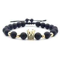 Gemstone Bracelets, Cubic Zirconia, with Black Agate, fashion jewelry & Unisex & micro pave cubic zirconia, black, 17.5cm-26cm 