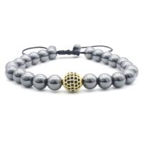 Bracelets magnétiques, Hématite, avec zircon cubique, bijoux de mode & unisexe, argent, 17.5cm-26cm, Vendu par PC