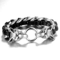 Titanium Steel Bracelet & Bangle, with PU Leather, for man 
