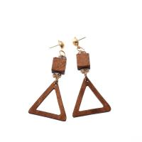 Wood Drop Earring, with Alloy, Triangle, vintage & fashion jewelry & folk style & for woman & with rhinestone 75mm 
