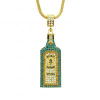 Zinklegierung Halskette, Weinflasche, goldfarben plattiert, Schlangekette & für den Menschen & mit Strass, 62x22mm, Länge:ca. 36 ZollInch, verkauft von Strang