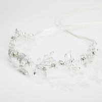 Headband, Zinc Alloy, with Plastic Pearl, Flower, silver color plated, for bridal & with rhinestone, white, 300mmuff0c160mm 