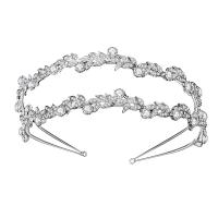 Hair Bands, Zinc Alloy, with Rhinestone, Leaf, silver color plated, for bridal & with rhinestone, white, 280mm 