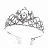 Bridal Tiaras, Zinc Alloy, with CPE, Crown, silver color plated, for children & with rhinestone, white, 130*62mm 