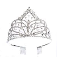 Bridal Tiaras, Zinc Alloy, Crown, silver color plated, for bridal & with rhinestone, white, 130*86mm 
