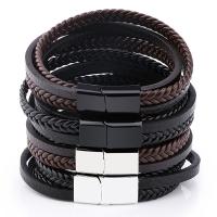PU Leather Cord Bracelets, Zinc Alloy, with PU Leather, plated, fashion jewelry & for man 180-190mm 
