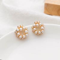 Plastic Pearl Zinc Alloy Earring, fashion jewelry & Korean style & for woman, golden, 15mm 