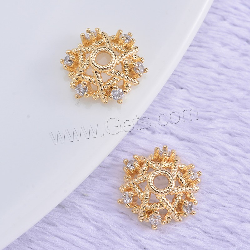 Brass Bead Cap, Flower, gold color plated, DIY & different size for choice & micro pave cubic zirconia & hollow, metallic color plated, Sold By PC