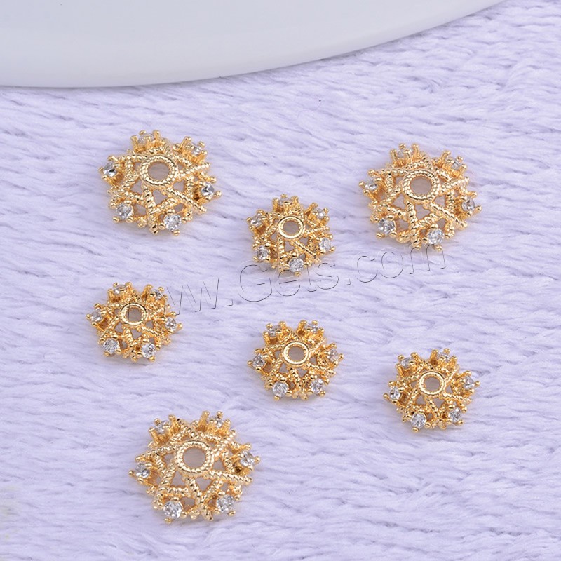 Brass Bead Cap, Flower, gold color plated, DIY & different size for choice & micro pave cubic zirconia & hollow, metallic color plated, Sold By PC