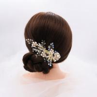 Alligator Hair Clip, Brass, with Rhinestone & Zinc Alloy, Flower, high quality gold color plated, handmade & wedding gift & frosted, golden 