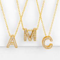 Cubic Zircon Micro Pave Brass Necklace, Alphabet Letter, 18K gold plated, letters are from A to Z & micro pave cubic zirconia, golden Approx 17.7 Inch 