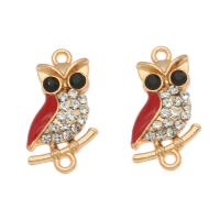 Rhinestone Zinc Alloy Connector, Owl, gold color plated, with rhinestone, two different colored Approx 1mm 