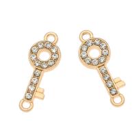 Rhinestone Zinc Alloy Connector, Key, gold color plated, with rhinestone Approx 1mm 