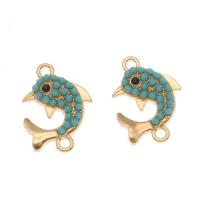 Zinc Alloy Charm Connector, Dolphin, gold color plated, green Approx 1.5mm 