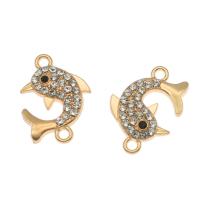 Rhinestone Zinc Alloy Connector, Dolphin, gold color plated, with rhinestone Approx 1.5mm 
