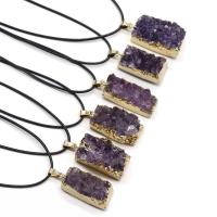 Amethyst Necklace, with PU Leather, Pendular Lochrose, gold color plated, Unisex, purple, 30-35mm Approx 17.7 Inch 