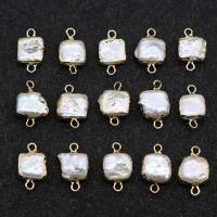 Freshwater Pearl Connector, Square, gold color plated, random style & DIY, white, 10-12mm 