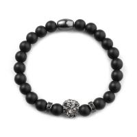 Gemstone Bracelets, Abrazine Stone, with Cubic Zirconia, fashion jewelry & Unisex, black, 8mm 