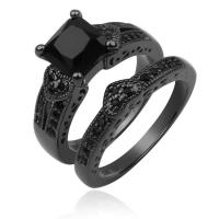 Couple Finger Rings, Brass, plated, fashion jewelry & with cubic zirconia, black, nickel, lead & cadmium free 