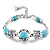 Zinc Alloy Turquoise Bracelets, with Natural Turquoise, plated, fashion jewelry & Unisex, nickel, lead & cadmium free, 70mm 