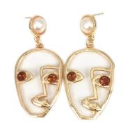 Zinc Alloy Rhinestone Drop Earring, Face, plated, with plastic pearl & with rhinestone & hollow 