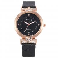 Women Wrist Watch, PU Leather, with zinc alloy dial & Glass, Chinese movement, rose gold color plated, durable & waterproofless & for woman & with rhinestone 16mm Approx 9.4 Inch 