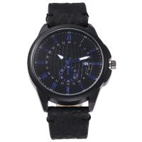 Men Wrist Watch, PU Leather, with zinc alloy dial & Glass, Chinese movement, gun black plated, durable & waterproofless & for man 22mm Approx 10.2 Inch 