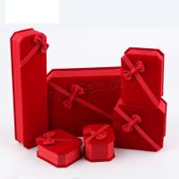 Velvet Jewelry Set Box, Velvet box, portable & durable & with ribbon bowknot decoration, red, nickel, lead & cadmium free 