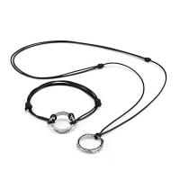 Fashion Zinc Alloy Jewelry Sets, bracelet & necklace, with leather cord, for woman, silver color 