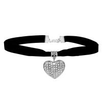 Fashion Choker Necklace, Zinc Alloy, with Velveteen & Rhinestone, for woman, black, 390mm 