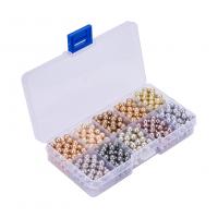Vernickelt Glasperlen, Glas, rund, DIY, gemischte Farben, 6mm, Bohrung:ca. 1.2mm, ca. 600PCs/Box, verkauft von Box