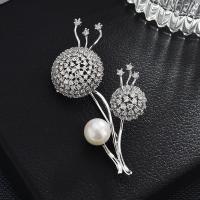 Cubic Zirconia Brooch, Brass, with Plastic Pearl, plated, micro pave cubic zirconia & for woman 