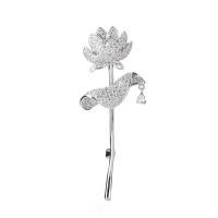 Cubic Zirconia Brooch, Brass, Flower, plated, micro pave cubic zirconia & for woman 
