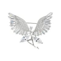 Cubic Zirconia Brooch, Brass, with Plastic Pearl, Butterfly, platinum plated, micro pave cubic zirconia & for woman 