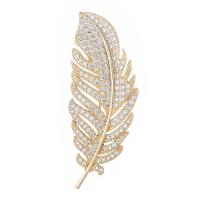 Cubic Zirconia Brooch, Brass, Feather, plated, micro pave cubic zirconia & for woman 