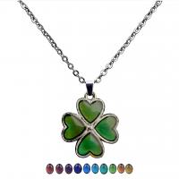 Mood Necklace , Stainless Steel, with zinc alloy pendant, Four Leaf Clover, plated, Unisex & rolo chain & epoxy gel & change their color according to the temperature 2mm Approx 19.7 Inch 